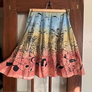 Tropical Print Cotton Midi Skirt (S)